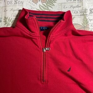 Nautica Red Quarter Zip Pullover Sweatshirt Fleece Lined Long Sleeve Size Medium